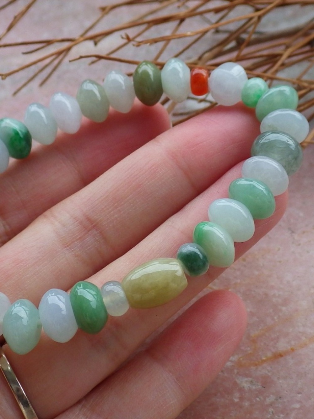 Certified 3 Color Natural Burma A Jade Jadeite Circle Bead Beads Bracelet